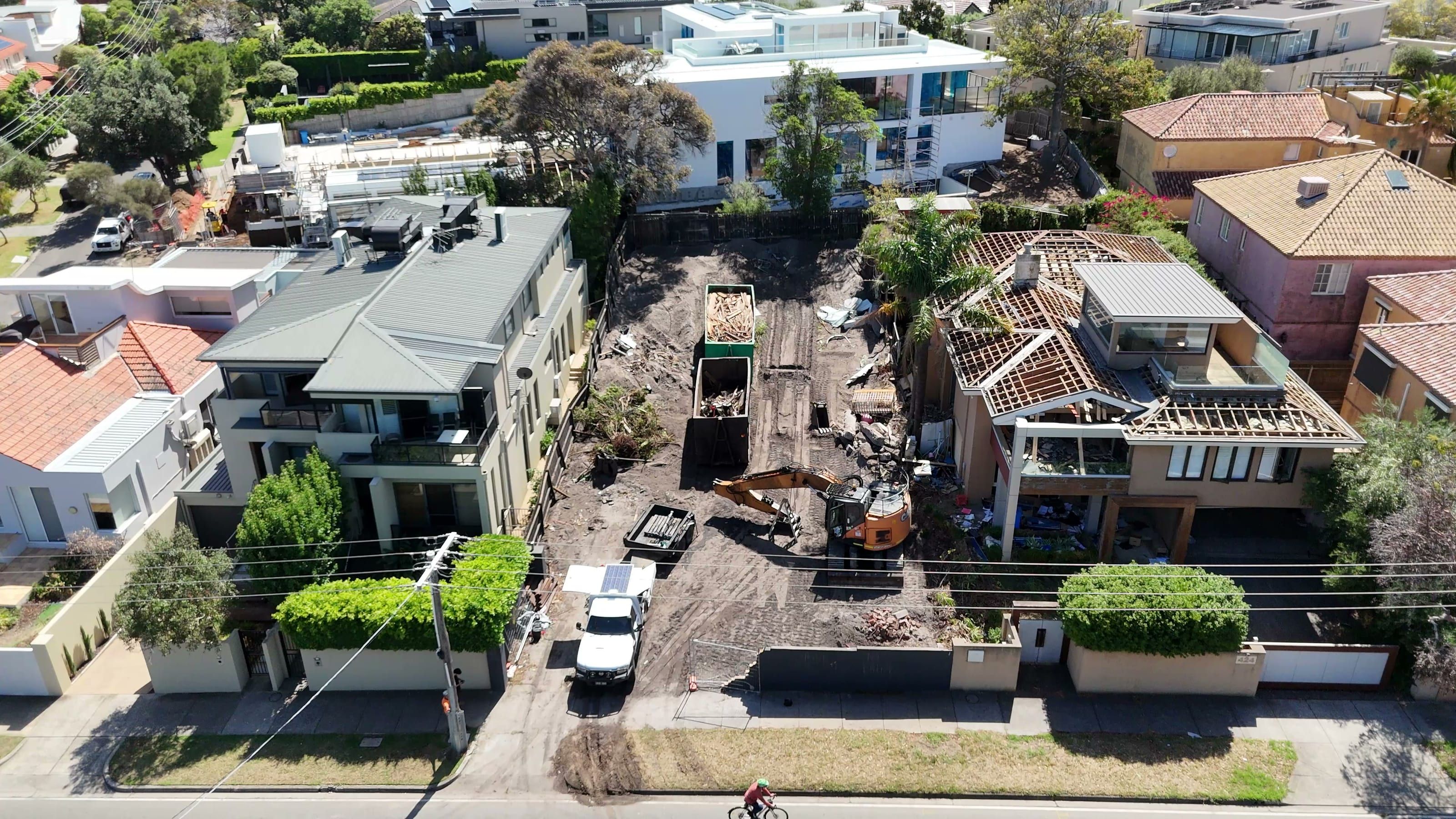 Aerial view of the Beach Road frontage during demolition